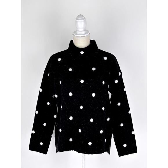 Caslon Polka Dot Mock Neck Sweater Black Ivory Womens Medium New Long Sleeve - Picture 1 of 10
